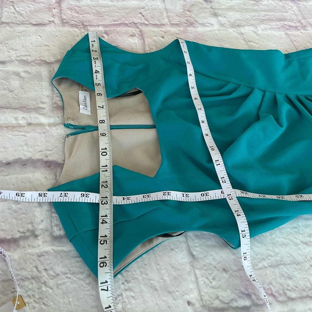 Calvin Klein Teal Cap-Sleeve Sheath Dress - Picture 8 of 9
